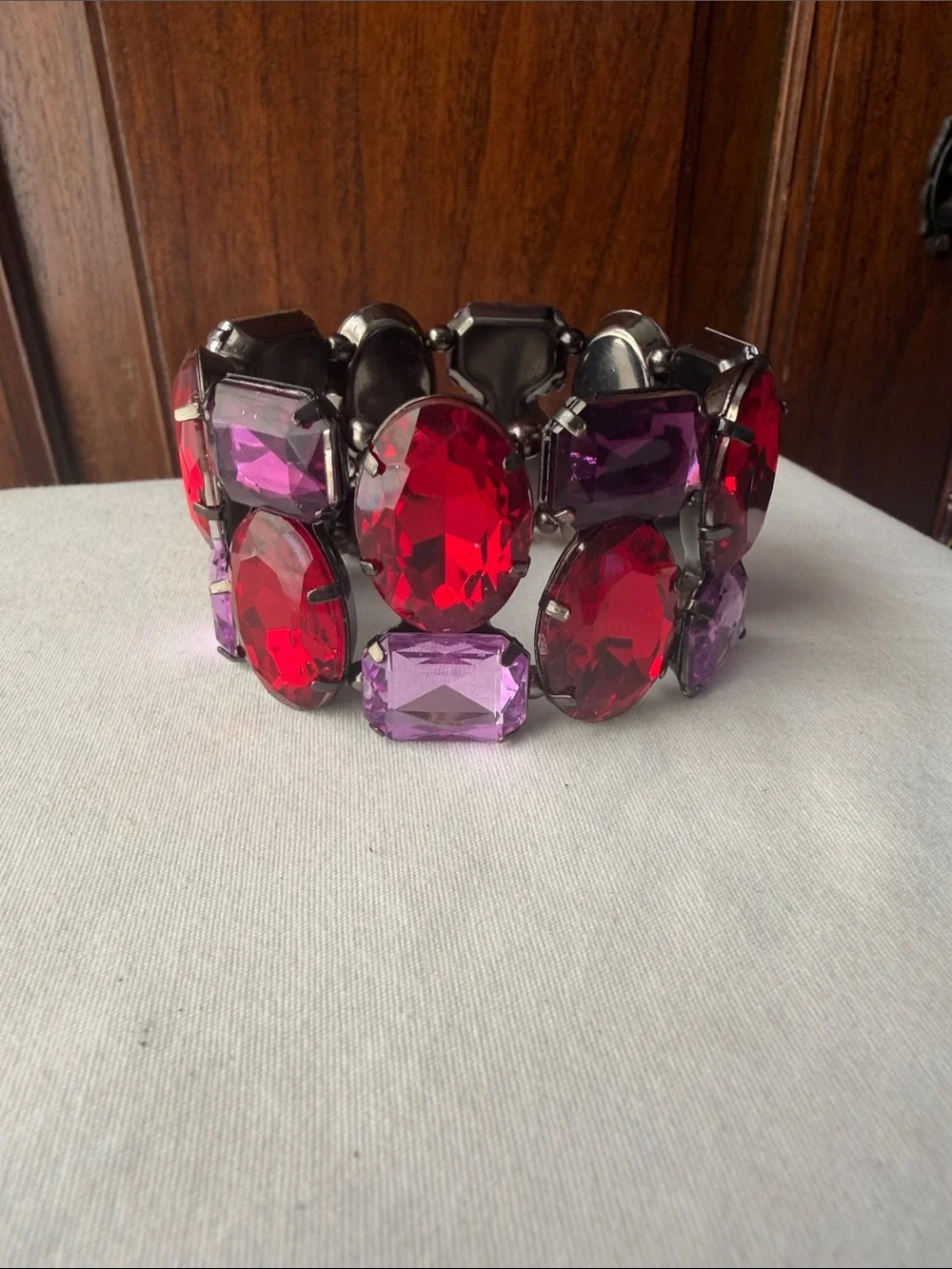 Red Purple Faceted Crystal Statement Stretch Bracelet Chunky Oversized